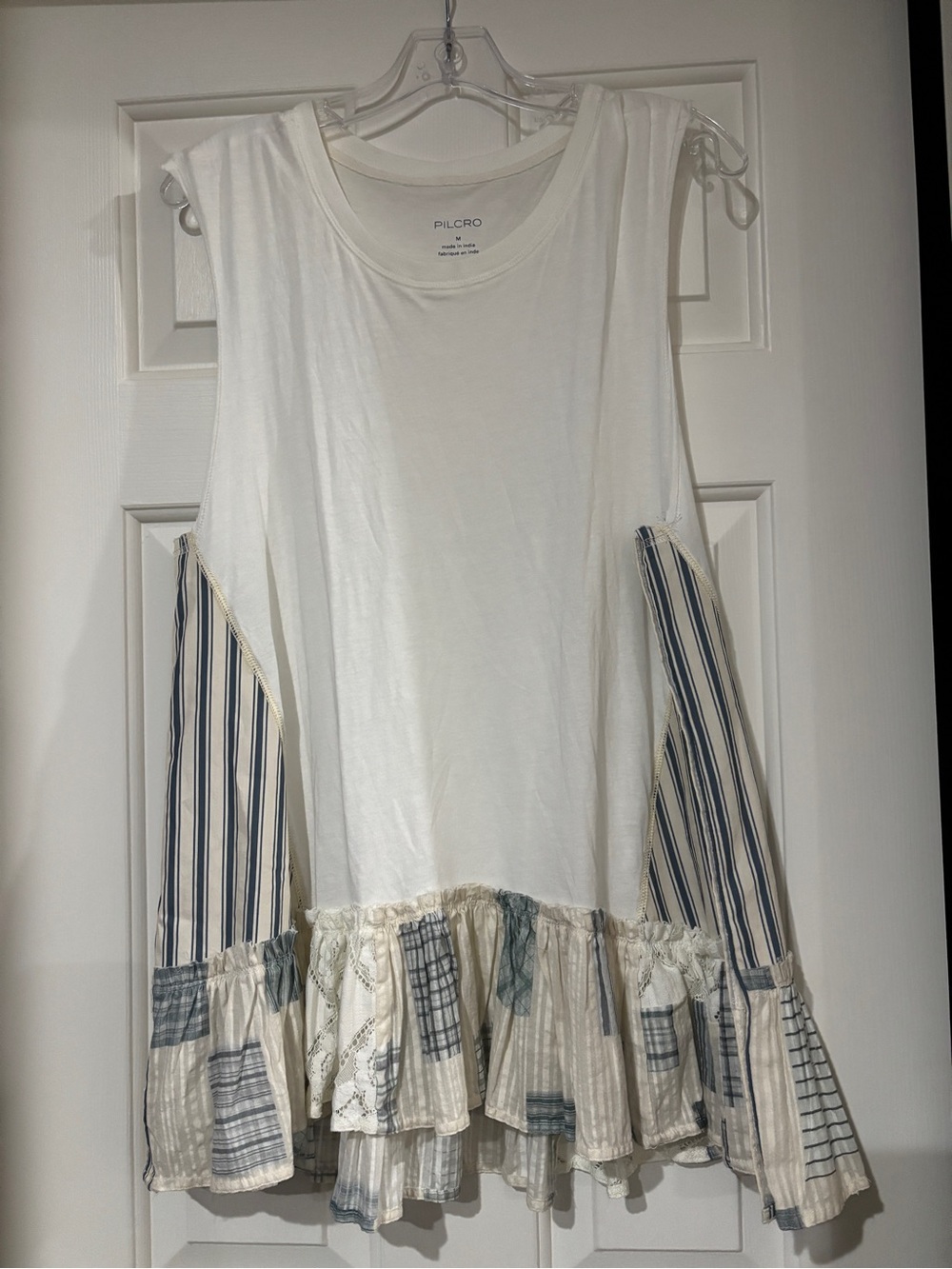 Pilcro Patchwork Ruffle Hem Tank Top - Size Medium